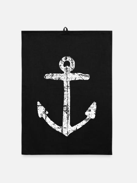 Anchor Sail Sailing Sailor - Organic dish towel - black - Front