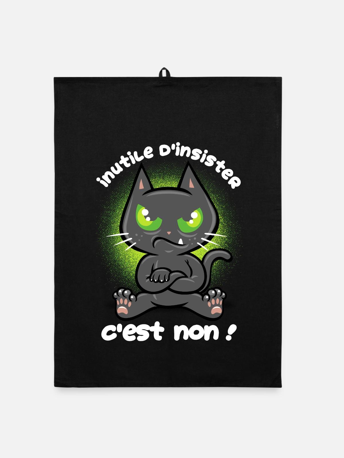 Chat têtu - Torchon bio - noir - Devant