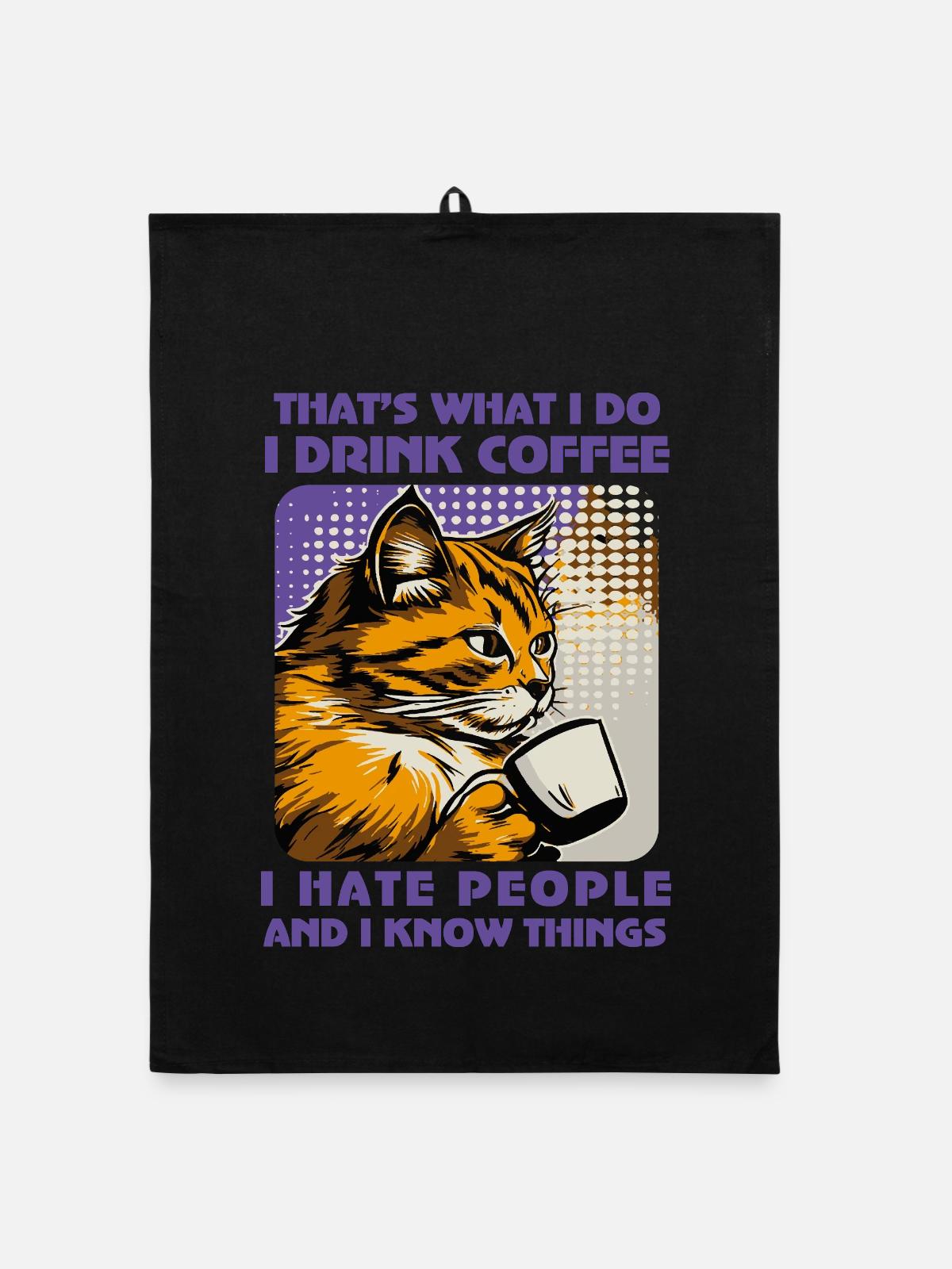Caffeine-Powered Cat Lover - Organic dish towel - black - Front