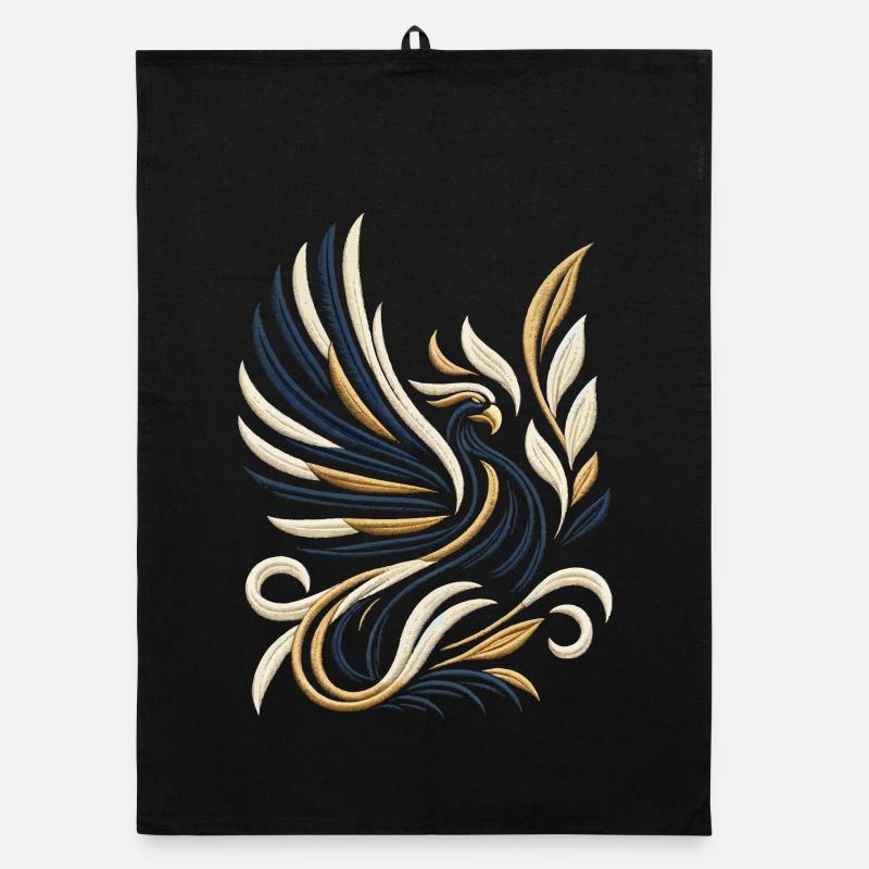 Golden Phoenix Embroidery Tee Organic dish towel