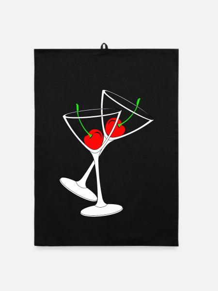 Verres à cocktail aux cerises - Torchon bio - noir - Devant