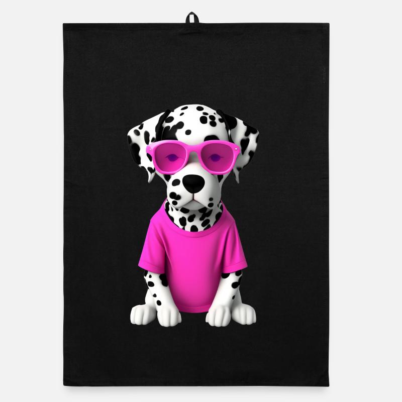 Les Dalmatiens en rose - Torchon bio - noir