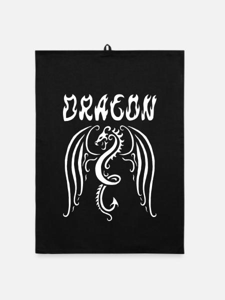Weißer Drache - Organic Geschirrtuch - Schwarz - Vorne