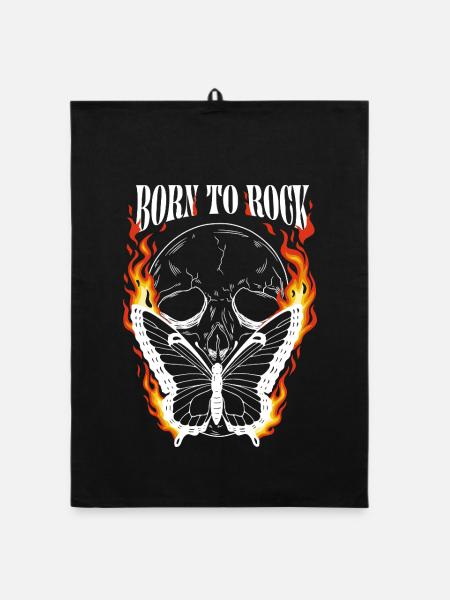 Born to Rock – Skull & Butterfly Metal Shirt - Organic dish towel - black - Front