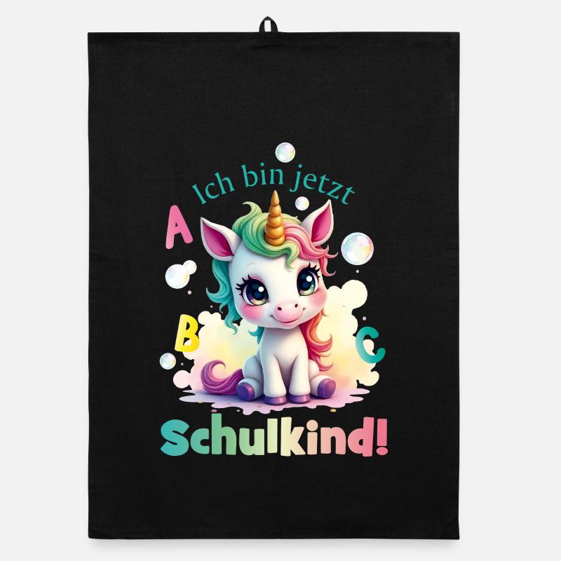 Einhorn mit Seifenblasen - Ich bin jetzt Schulkind Organic Geschirrtuch