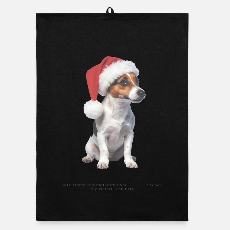 Jack Russell Terrier Christmas hat Organic dish towel