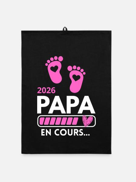 Dad 2026 Humor Family Pregnancy Announcement - Organic dish towel - black - Front