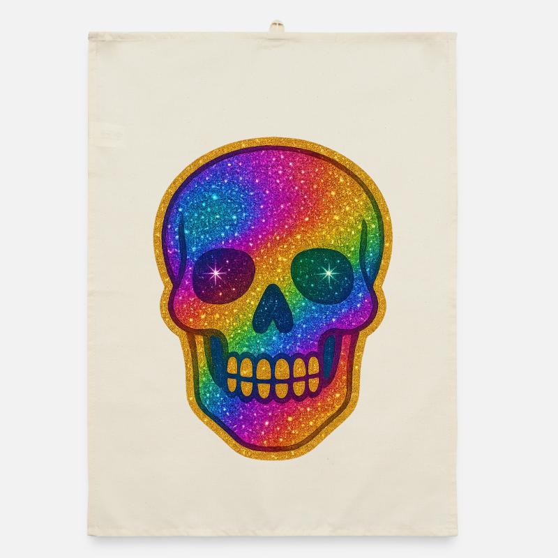 Rainbow Skull Glitter for Halloween Organic dish towel