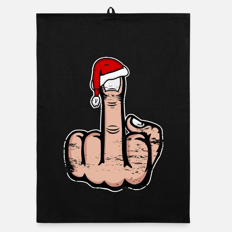 Doigt d’honneur de Noël avec chapeau de Père Noël Torchon bio
