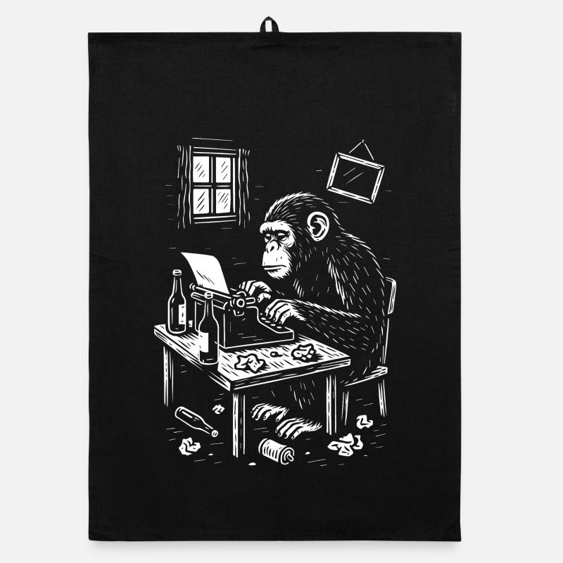 Chimp at the Desk writing a book Organic dish towel