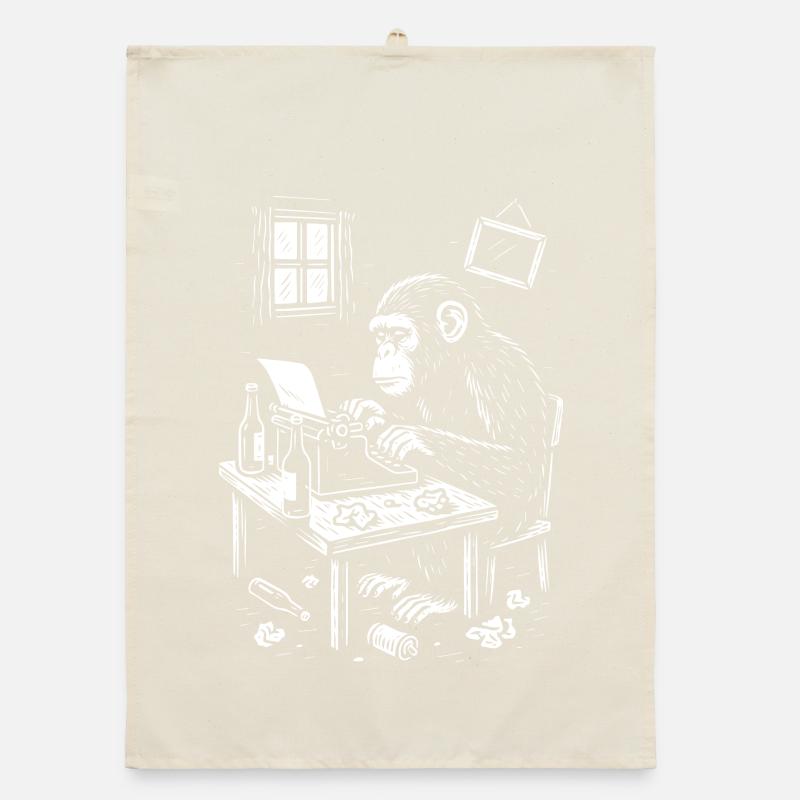 Chimp at the Desk writing a book Organic dish towel