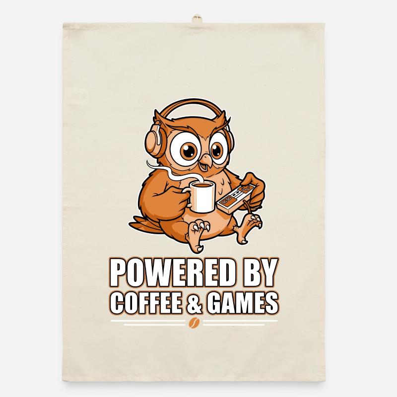 Eule mit Kaffee und Games Organic Geschirrtuch