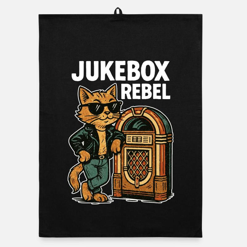 Rockabilly Jukebox Coole Katze Rebell Retro Gesche Organic Geschirrtuch