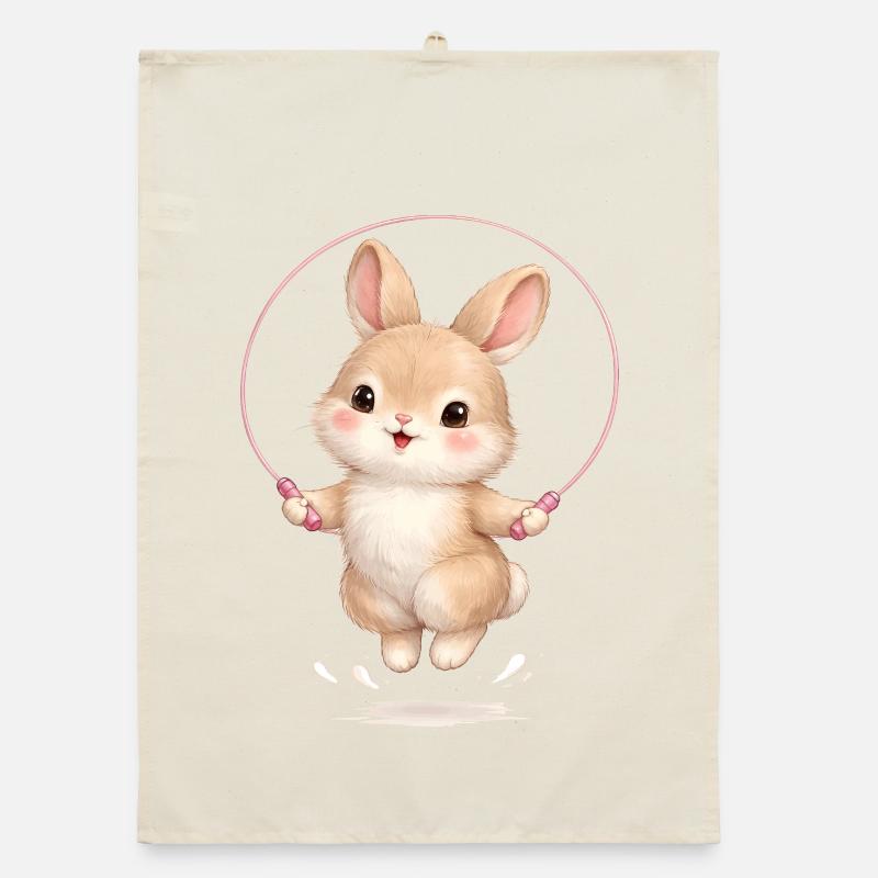 Cute bunny jumping rope Organic dish towel