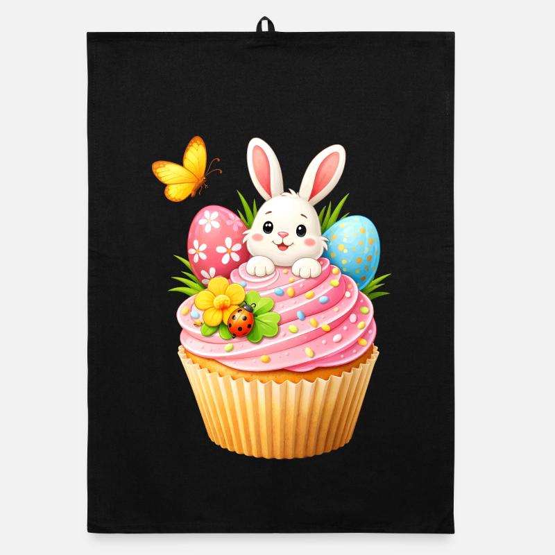 Cute Easter Bunny Cupcake with Colorful Easter Eggs Organic dish towel