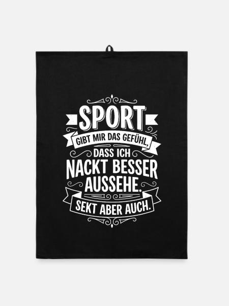 Sport Sekt Humor Spruch Lustig - Organic Geschirrtuch - Schwarz - Vorne