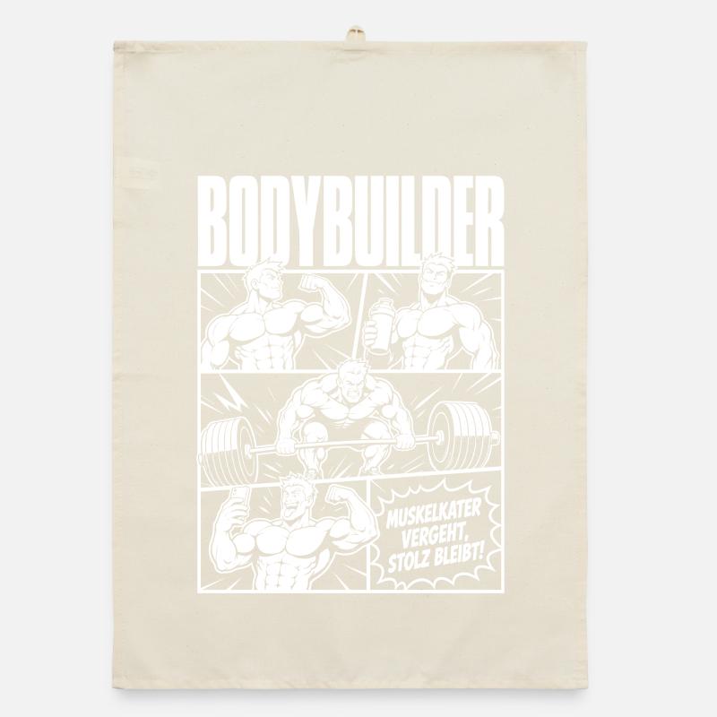 Bodybuilder Training Comic Stolz Organic Geschirrtuch
