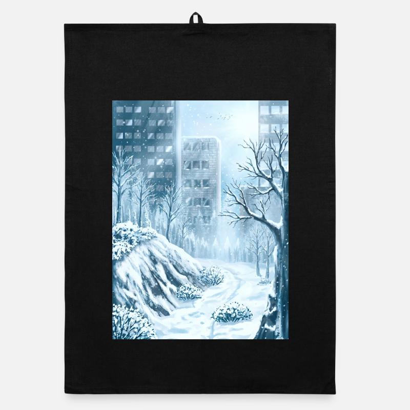Snowy Winter Blue Town Organic dish towel