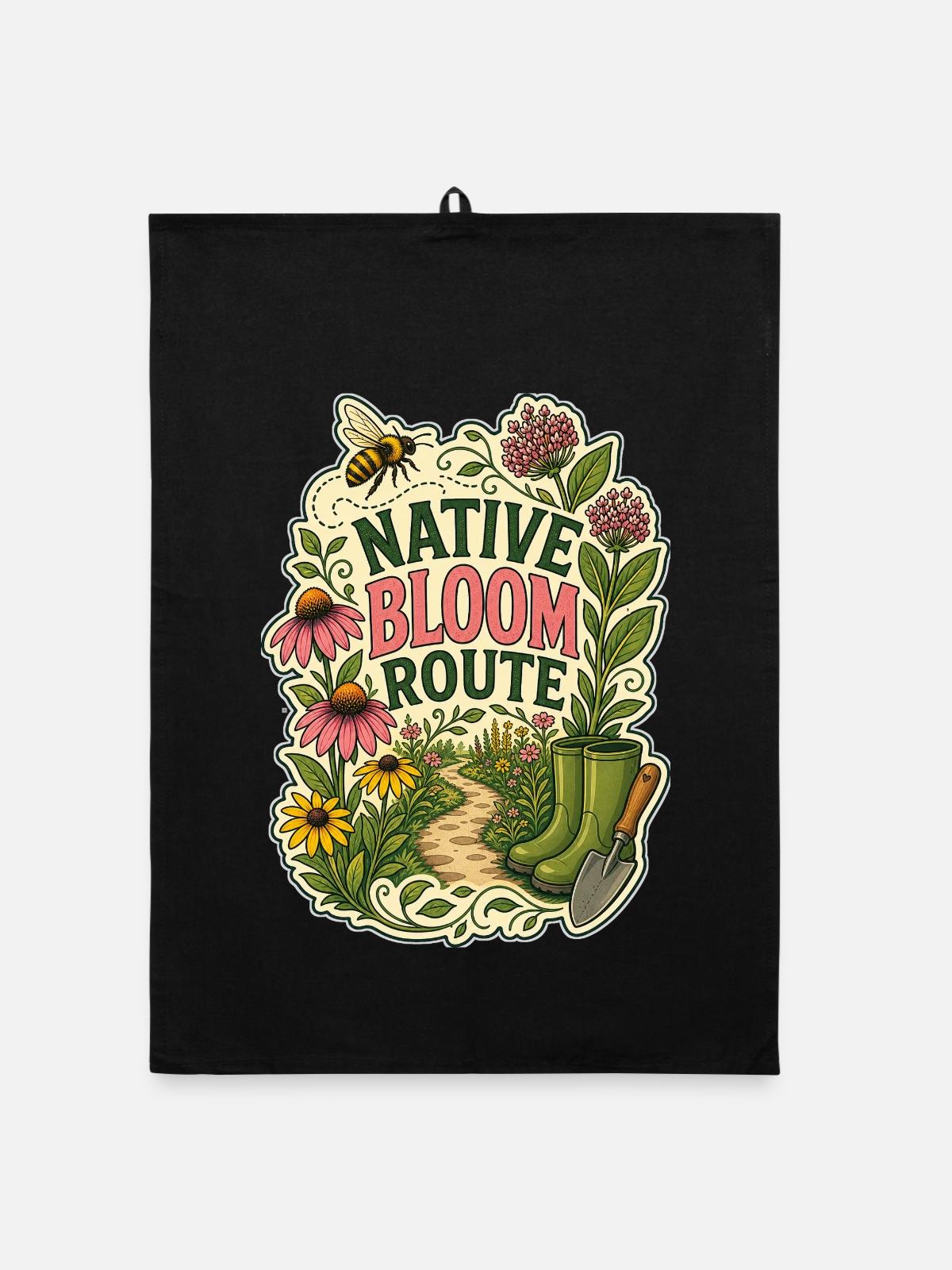 NATIVE BLOOM ROUTE - Organic dish towel - black - Front