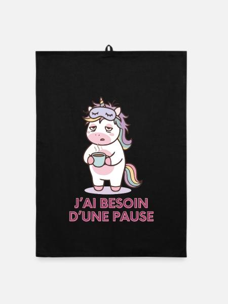 Licorne Fatiguée – Cadeau Humour - Torchon bio - noir - Devant