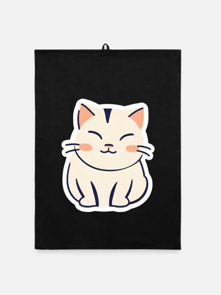 ☺️Cute Lucky Cat Sticker Adorable Happy - Organic dish towel - black - Front