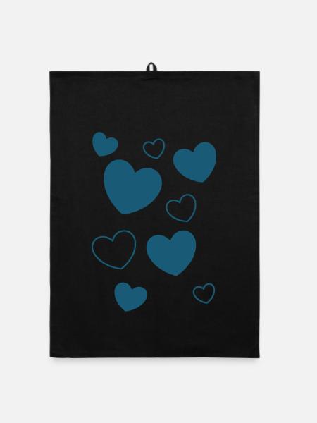 Blue Heart Pattern Heart Pattern Gift - Organic dish towel - black - Front