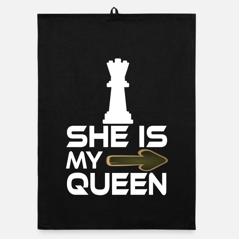 Elle est mon amante d’échecs de texte Queen - Torchon bio - noir