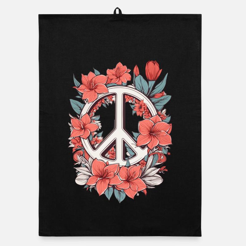 Signe de paix avec des fleurs Torchon bio