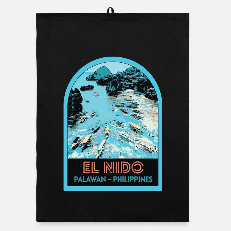 Bateaux de pêche à El Nido, Palawan, Philippines Torchon bio