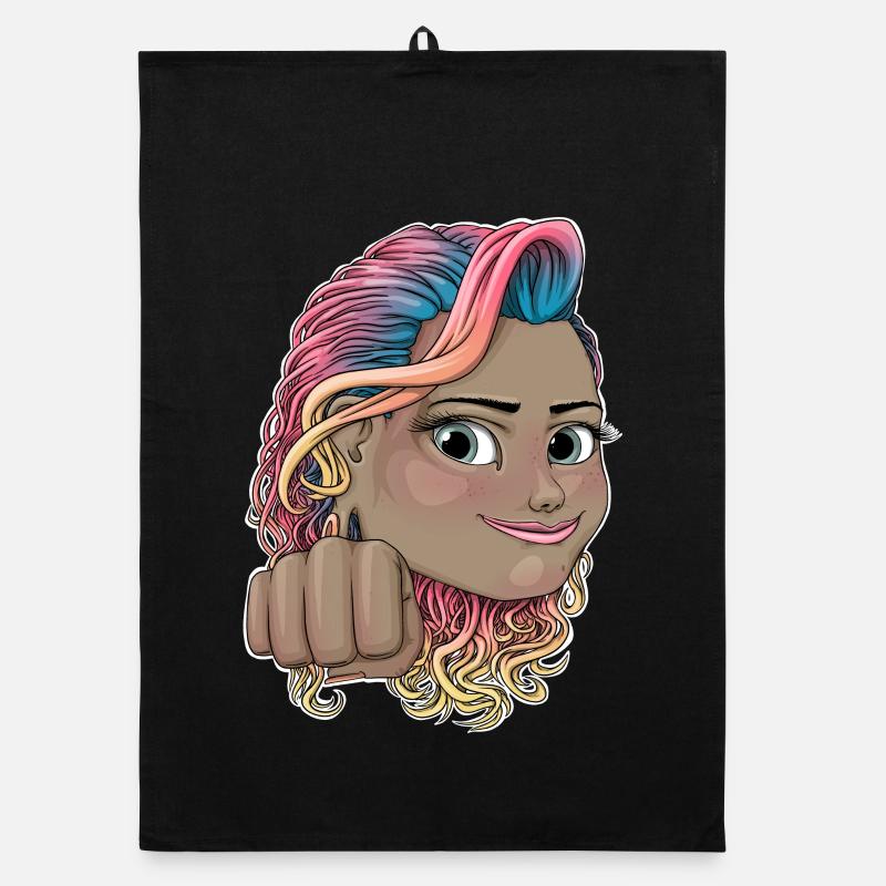Lebendiges Regenbogenhaar Reva Empowerment Illustration Organic Geschirrtuch