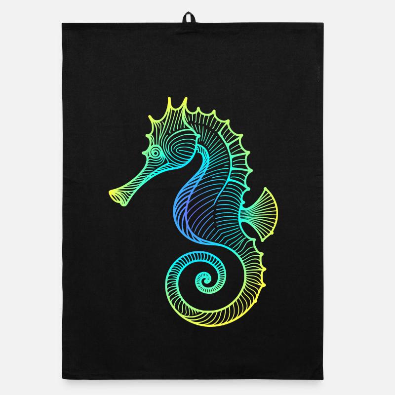 Hippocampe dégradé bleu jaune vert tribal Torchon bio
