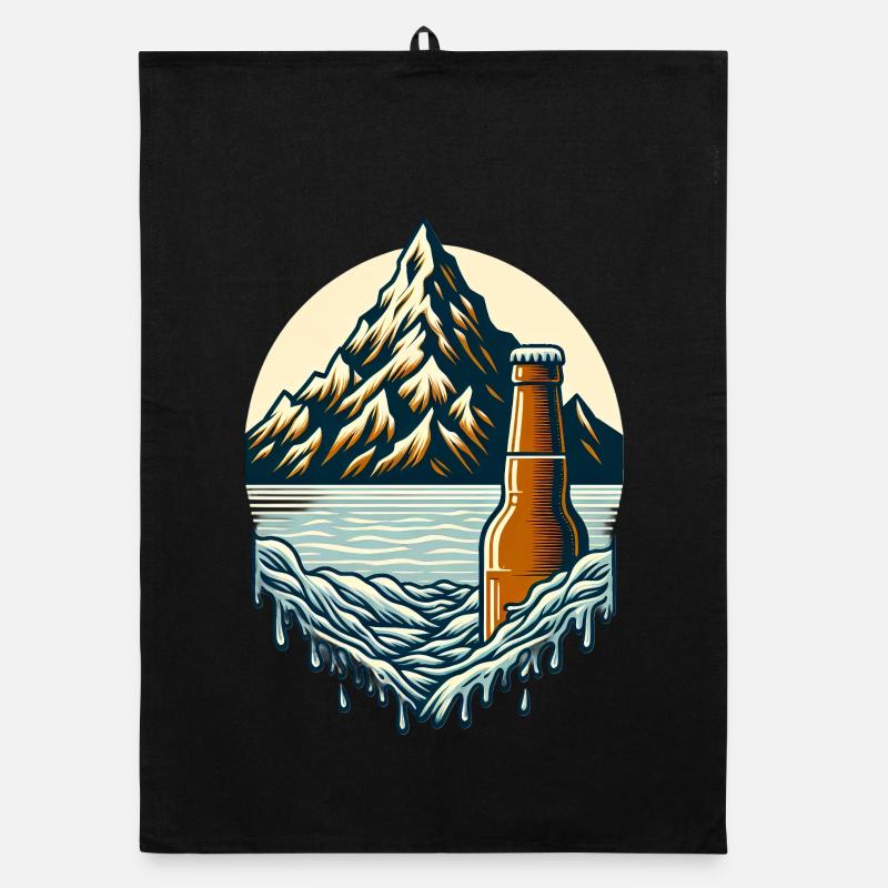 Summit lake with beer bottle Organic dish towel