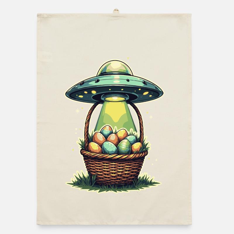 Alien Easter Egg Abduction Design Organic dish towel