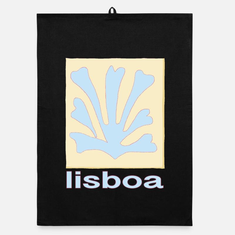 Lisboa Palmenblatt Blau Retro - Organic Geschirrtuch - Schwarz