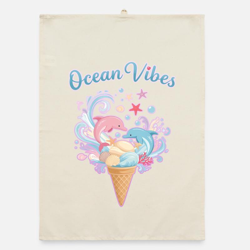 Cream & Dolphins Design 🍦🐬🐬 Organic dish towel