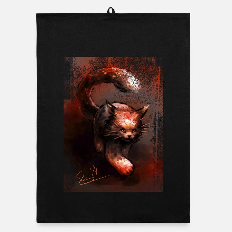 Lynx rouge rampant [peint à la main] Torchon bio