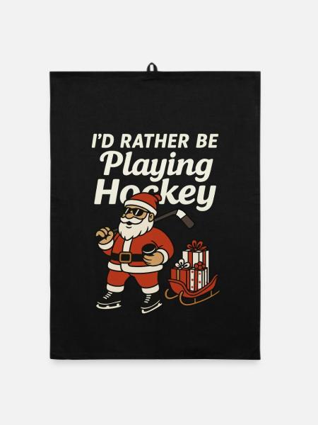 Lustiges Eishockey TShirt Weihnachtsgeschenk - Organic Geschirrtuch - Schwarz - Vorne