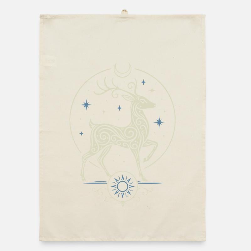 Celtic Yule Deer with Sun and Moon Organic dish towel