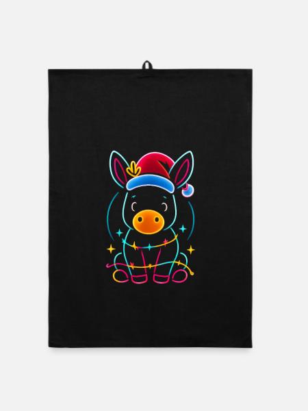 Donkey Elf Noël Drôle Cadeau - Torchon bio - noir - Devant