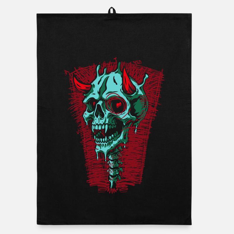 Turquoise Skull with Horns Organic dish towel
