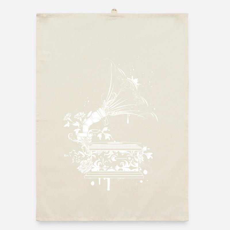 Nostalgisches Grammophon – florale Line Art Organic Geschirrtuch