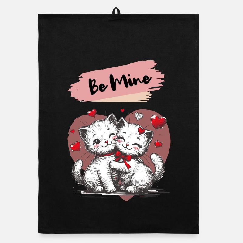 Be Mine Cat Cuddle with Hearts Organic dish towel