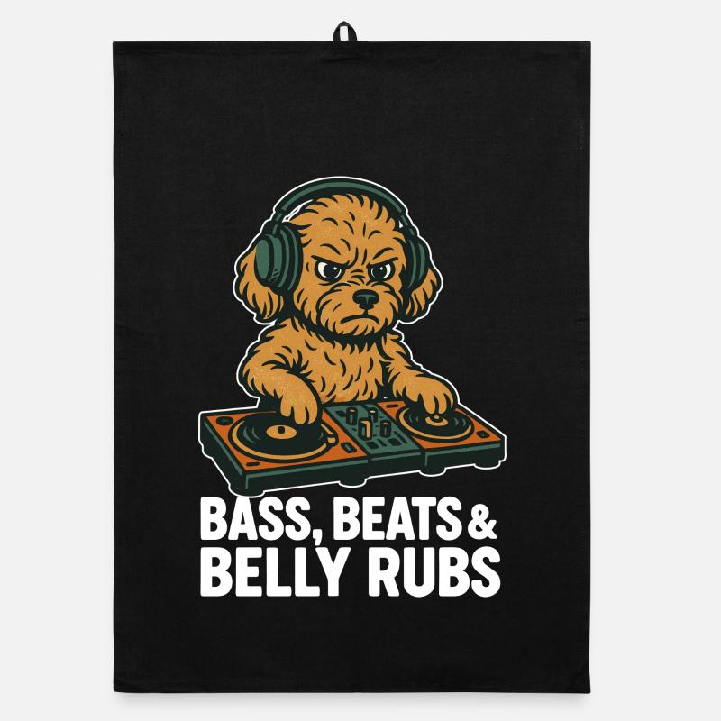 DJ Maltipoo : Basse, Beats & Belly Flats Design rétro Torchon bio