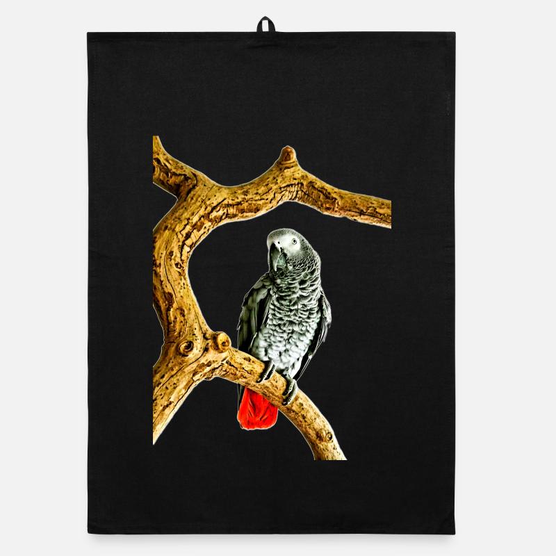 Parrot Noir with red tail tip, Grey parrot Organic dish towel
