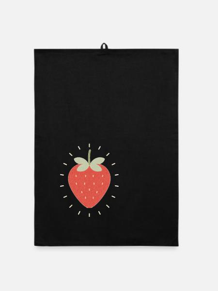 Radiant Strawberry Illustration - Organic dish towel - black - Front