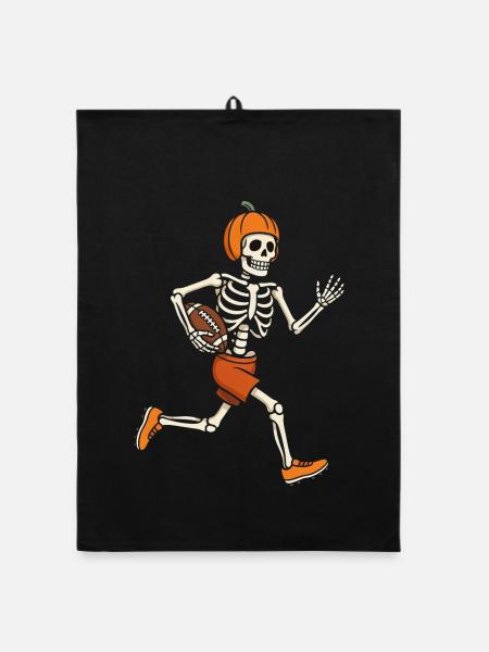Halloween-Skeleton-Footballspieler - Organic Geschirrtuch - Schwarz