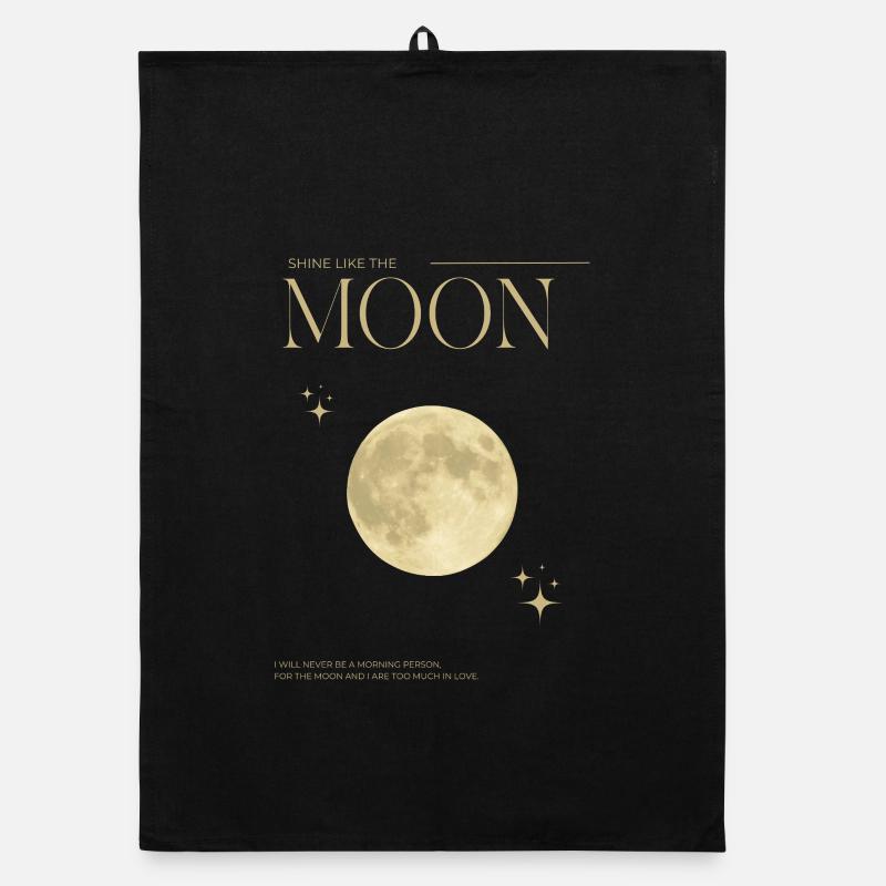 Motif de lune lumineuse avec des étoiles - Torchon bio - noir
