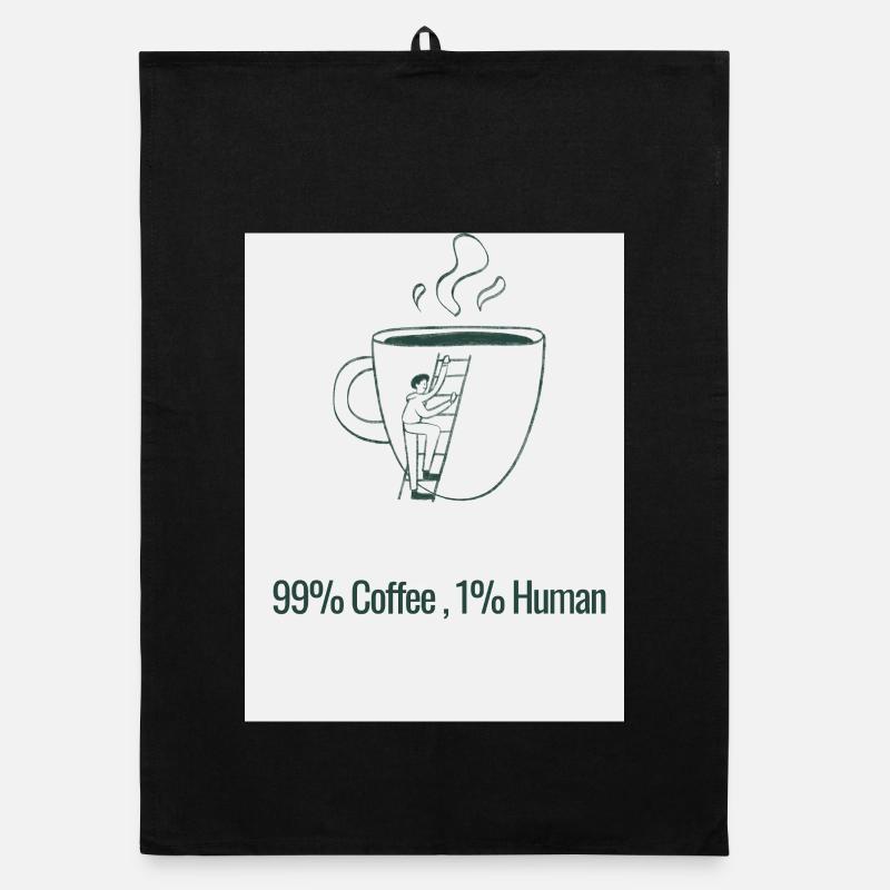 Humour Café 99% Caféine 1% Humain - Torchon bio - noir