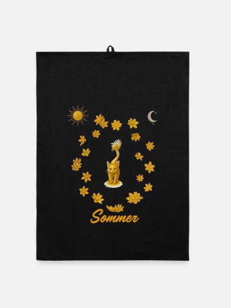 Goldene Katzensommer Kreis - Organic Geschirrtuch - Schwarz - Vorne