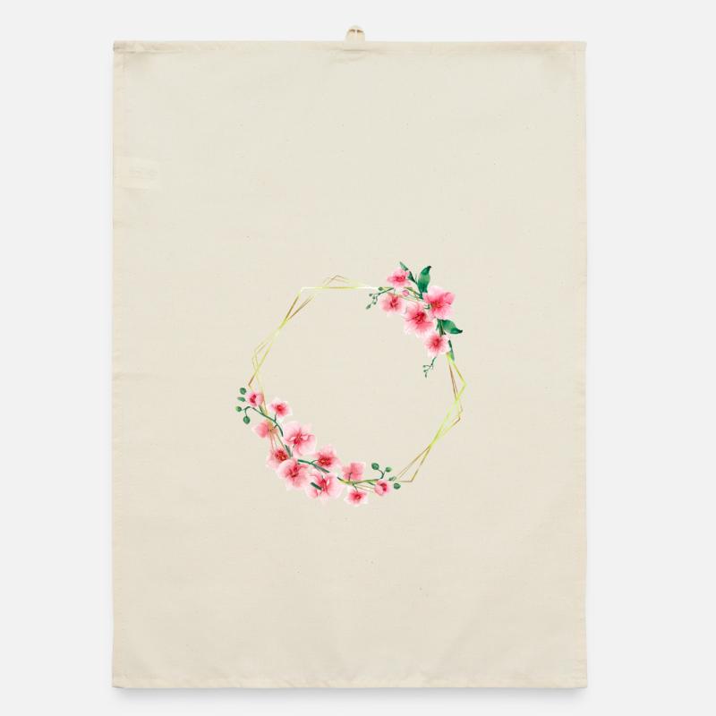 Elegant and Floral Circle Frame with Flowers Organic dish towel